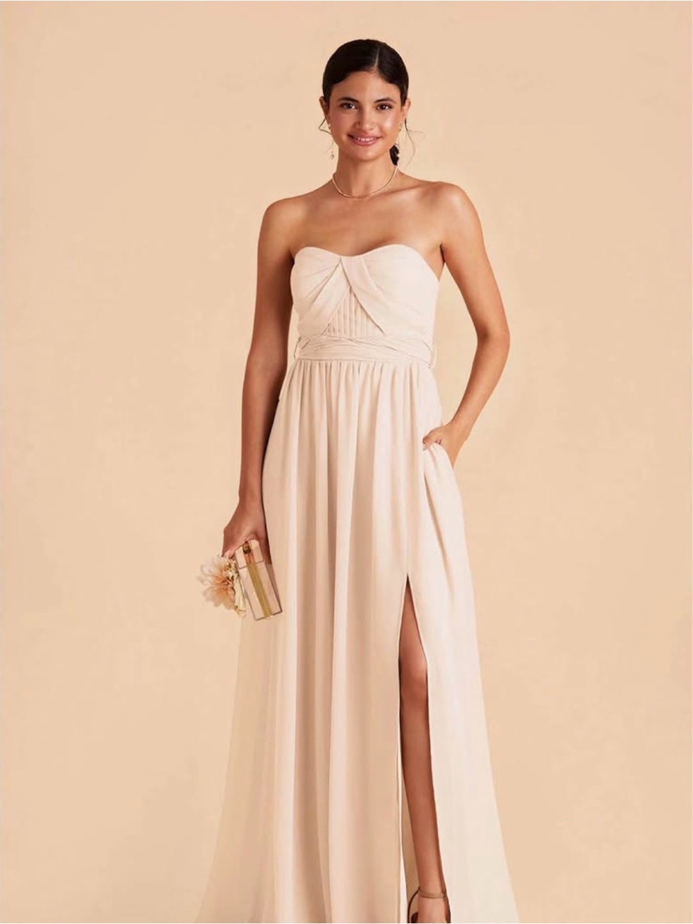 Strapless Blush Maxi Dress with Side Slit
